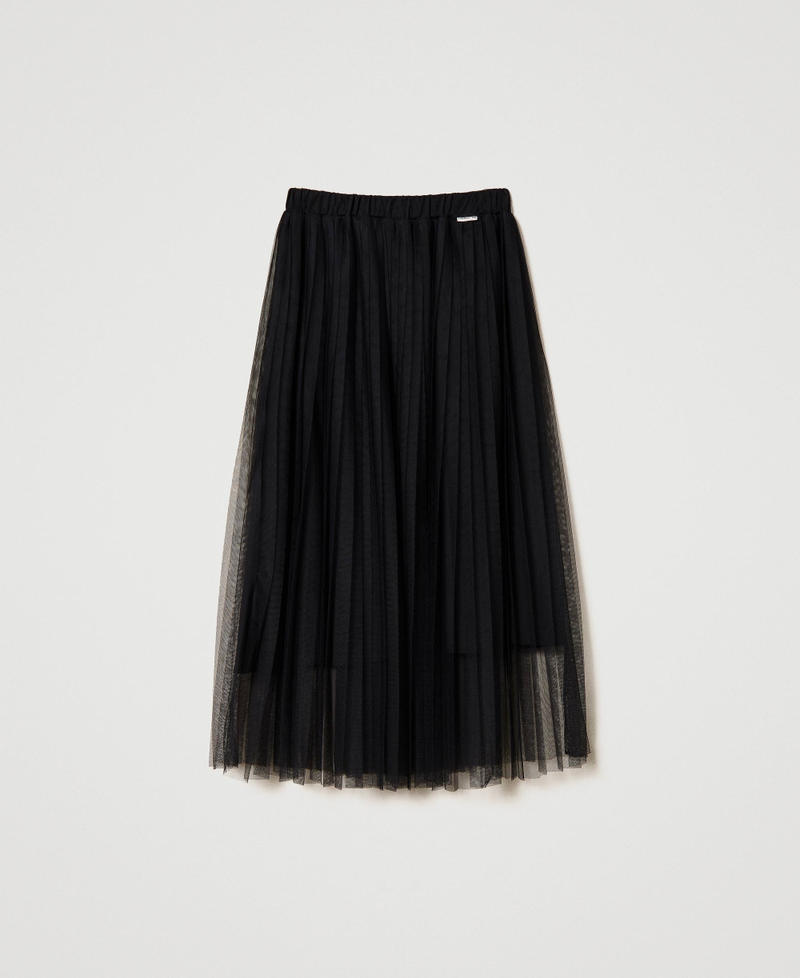 Pleated tulle midi skirt Woman Black TWINSET Milano