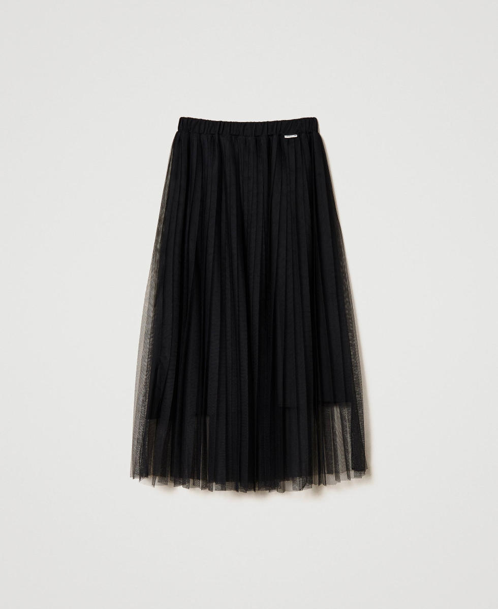 Pleated tulle midi skirt Black Woman 241LL2KBB_00006_S0