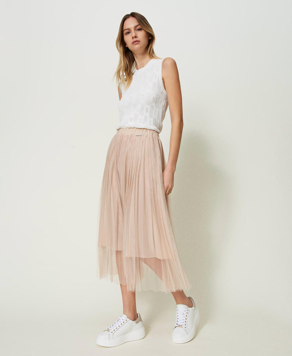 Jupe mi longue en tulle plisse Femme Noir TWINSET Milano
