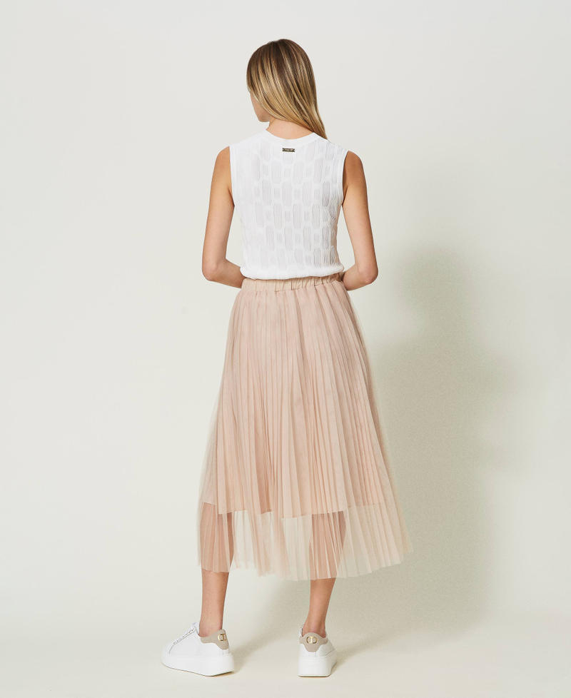 Falda midi de tul plisada Champagne Mujer 241LL2KBB_10286_03