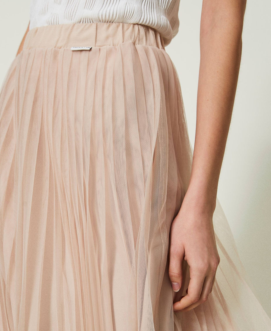 Falda midi de tul plisada Champagne Mujer 241LL2KBB_10286_04