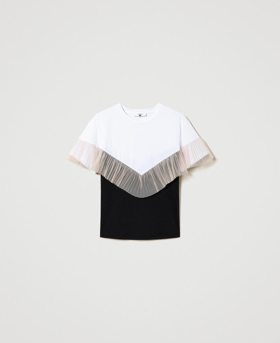 Two-tone t-shirt with tulle flounce