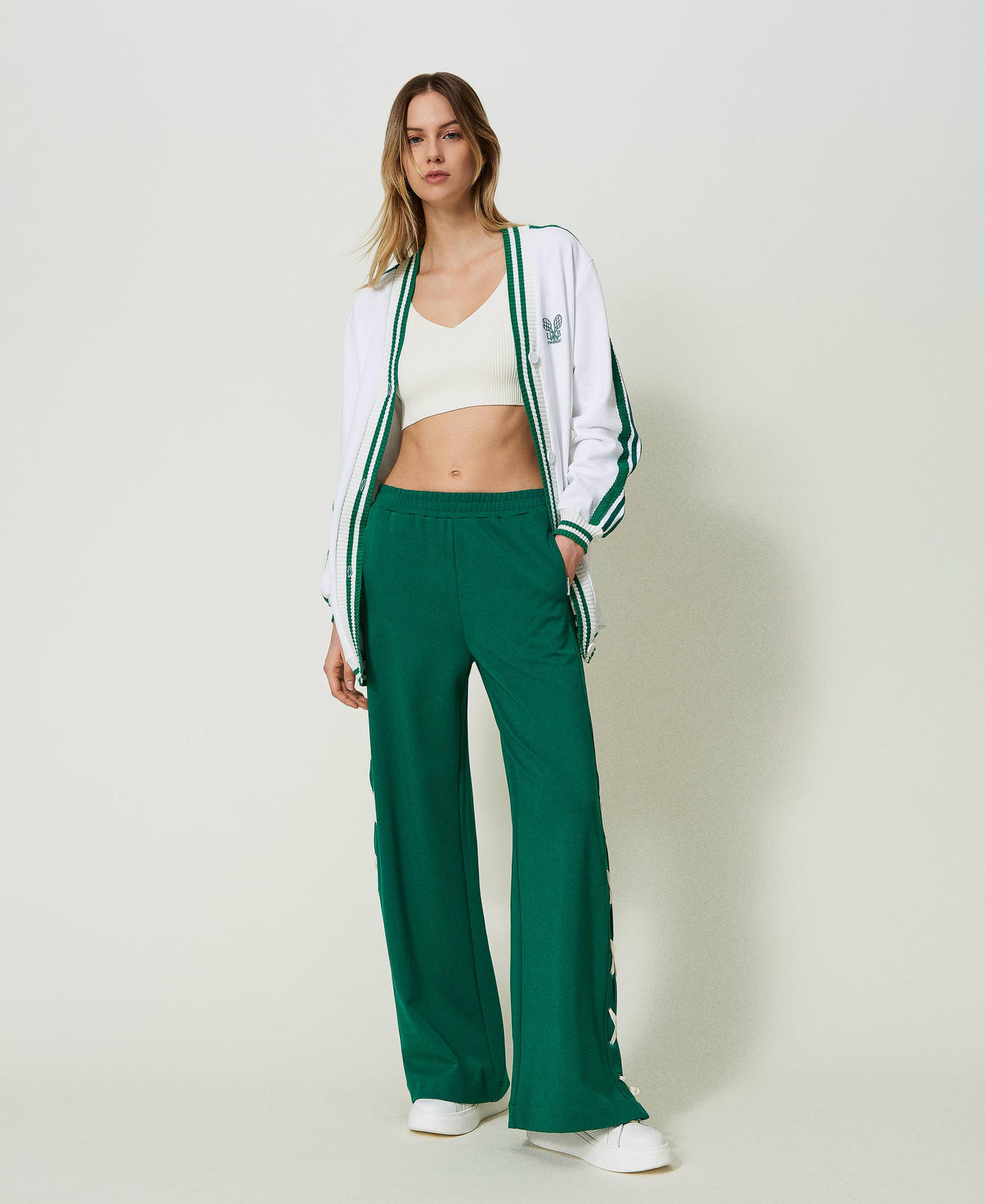 Pantaloni a palazzo con spacchi Verde "Alpine Green" Donna 241LL2MBB-02