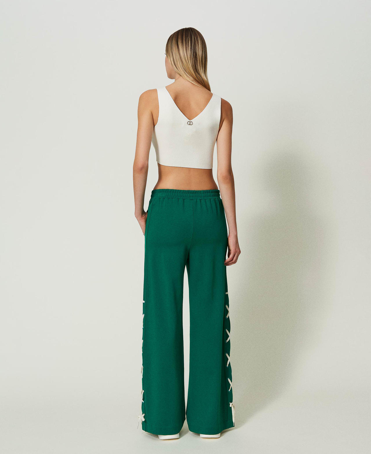 Pantaloni a palazzo con spacchi Verde "Alpine Green" Donna 241LL2MBB-03