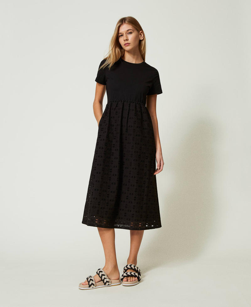 Midi dress with broderie anglaise Black Woman 241LL2NHH-01