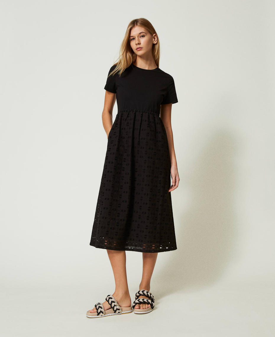 Midi dress with broderie anglaise