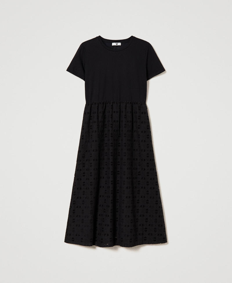 Midi dress with broderie anglaise Black Woman 241LL2NHH-0S