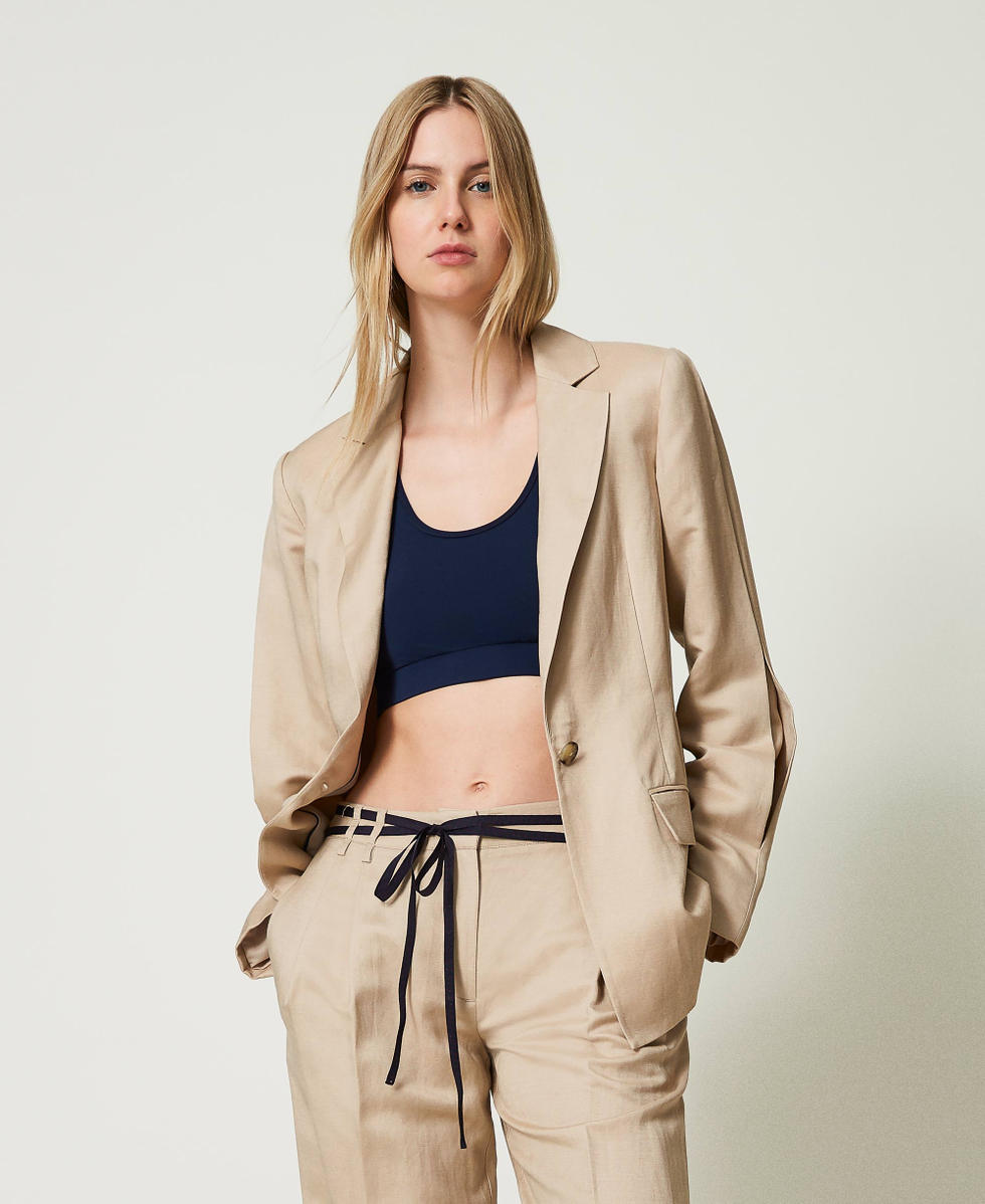 Blazer en lin melange avec plis Femme Beige TWINSET Milano