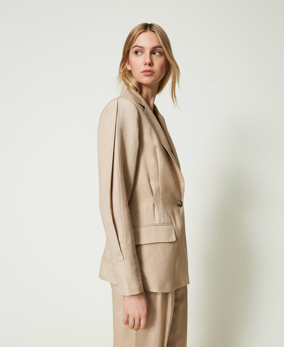 Linen blend blazer with pleats Woman Beige TWINSET Milano