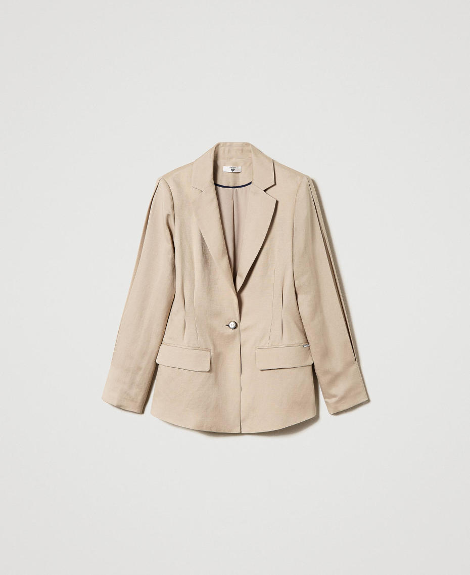 Giacca blazer in misto lino con pieghe Champagne Donna 241LL2PAA_10286_S0
