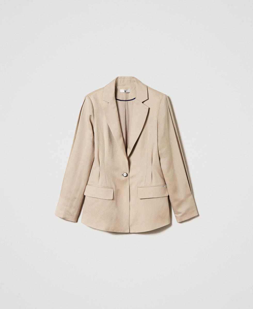 Linen blend blazer with pleats