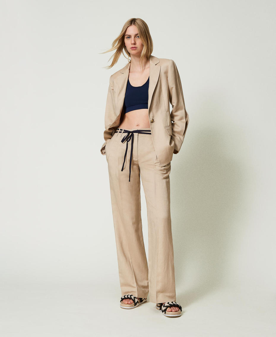 Linen blend trousers with belt Champagne Woman 241LL2PBB-01