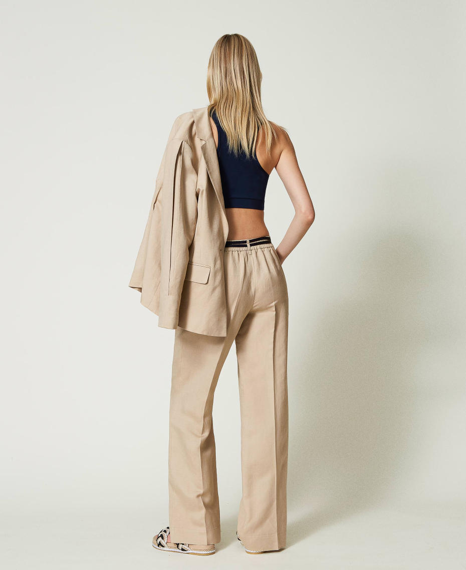 Pantalon en lin mélangé avec ceinture