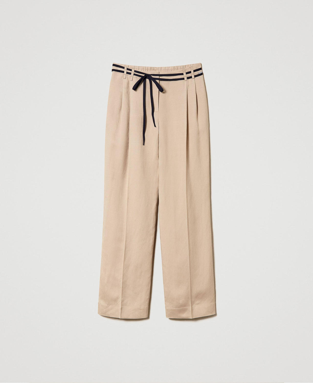 Pantalon en lin mélangé avec ceinture