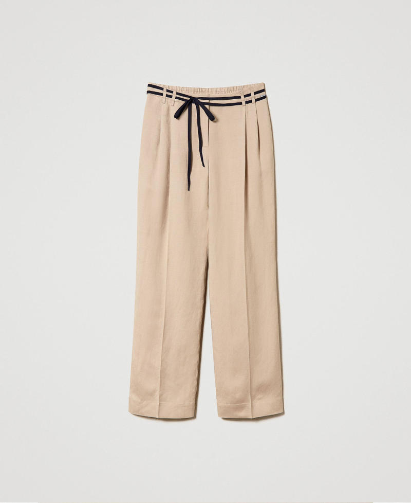 Linen blend trousers with belt Champagne Woman 241LL2PBB-0S