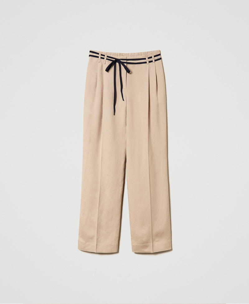 Pantalon en lin mélangé avec ceinture