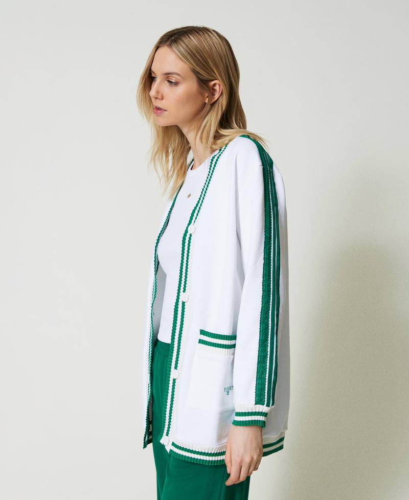Maxi felpa con righe e ricamo Bicolor Off White / Verde "Alpine Green" Donna 241LL2QHH_11417_02
