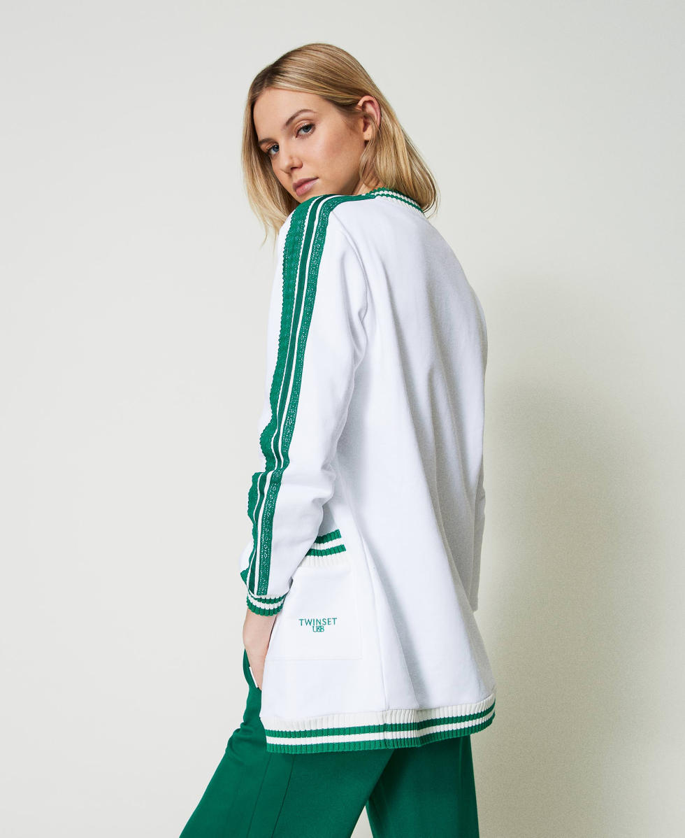 Maxi sweatshirt with logo and embroidery Two-tone Off White / "Alpine Green" Woman 241LL2QHH_11417_03
