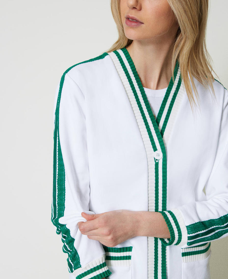 Maxi felpa con righe e ricamo Bicolor Off White / Verde "Alpine Green" Donna 241LL2QHH_11417_04