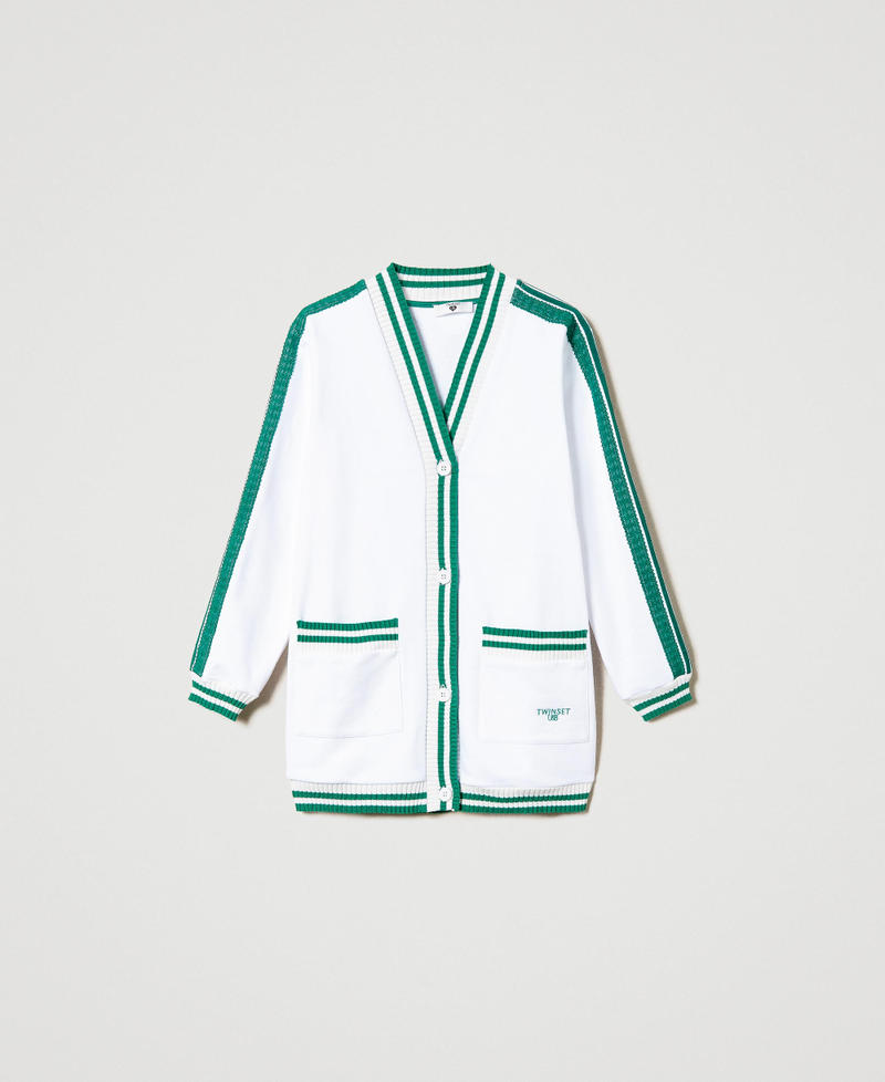 Maxi sweat-shirt avec rayures et broderie Bicolore Blanc Cassé/Vert « Alpine Green » Femme 241LL2QHH-0S