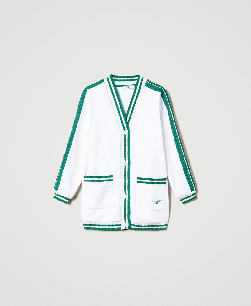 Maxi felpa con righe e ricamo Bicolor Off White / Verde "Alpine Green" Donna 241LL2QHH_11417_0S