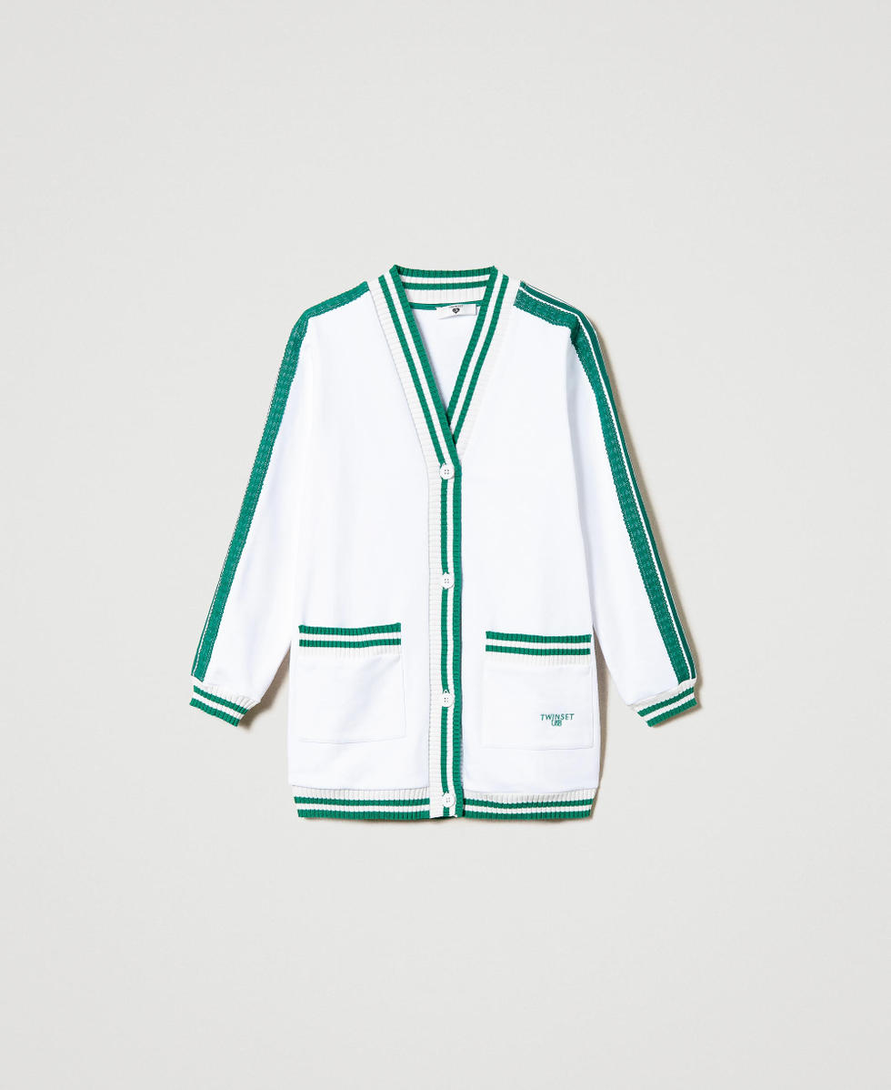Maxi sweatshirt with logo and embroidery Two-tone Off White / "Alpine Green" Woman 241LL2QHH_11417_S0