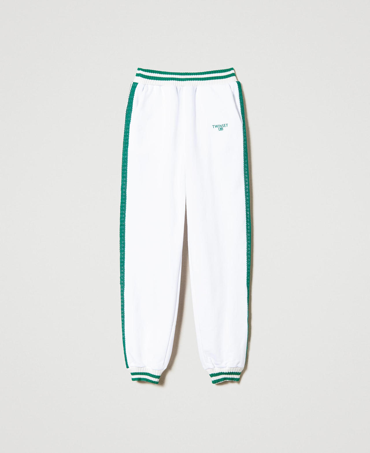 Plush fabric joggers with stripes Two-tone Off White / "Alpine Green" Woman 241LL2QJJ_11417_0S