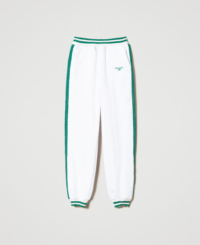 Pantaloni joggers in felpa con righe Bicolor Off White / Verde "Alpine Green" Donna 241LL2QJJ-0S