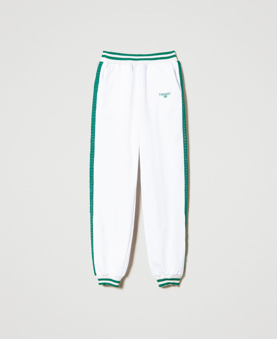 Plush fabric joggers with stripes Two-tone Off White / "Alpine Green" Woman 241LL2QJJ-0S