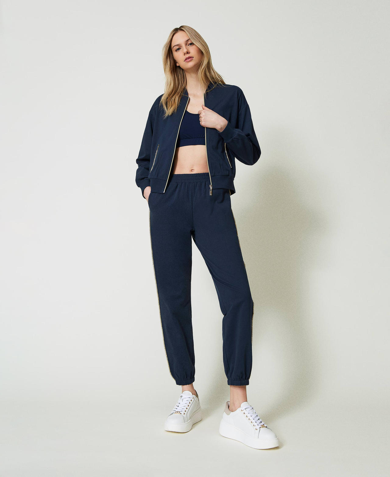 Sweatshirt und Joggers mit Strass Frau, Blau | TWINSET Milano