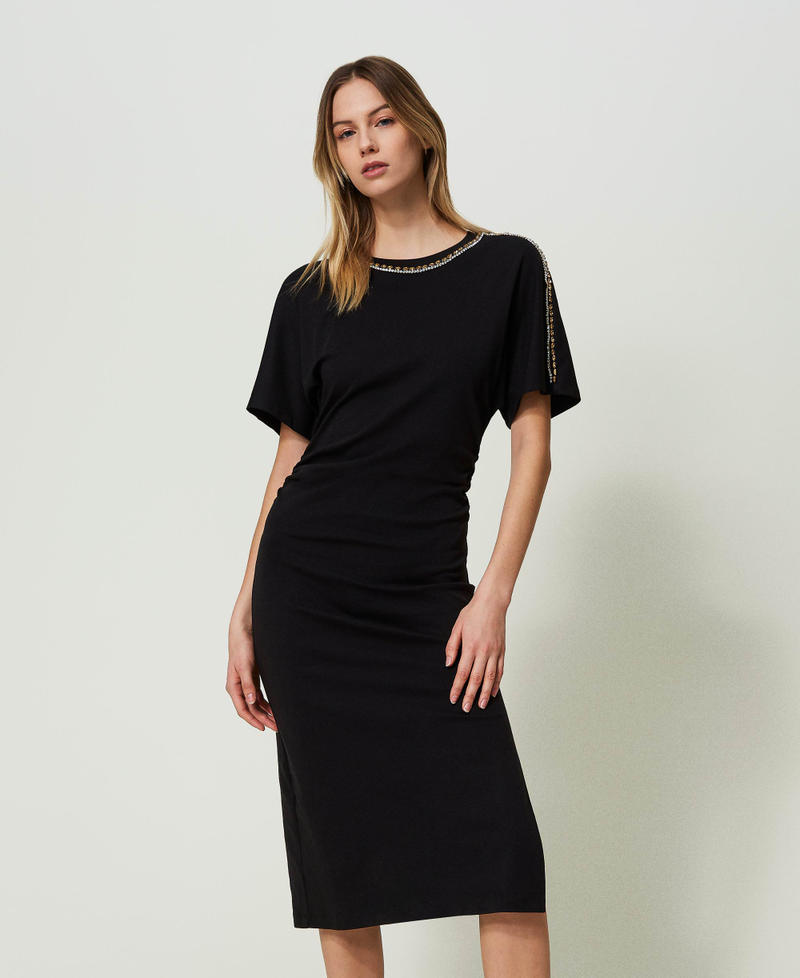 Midi dress with rhinestones and bezels Black Woman 241LL2SJJ-01