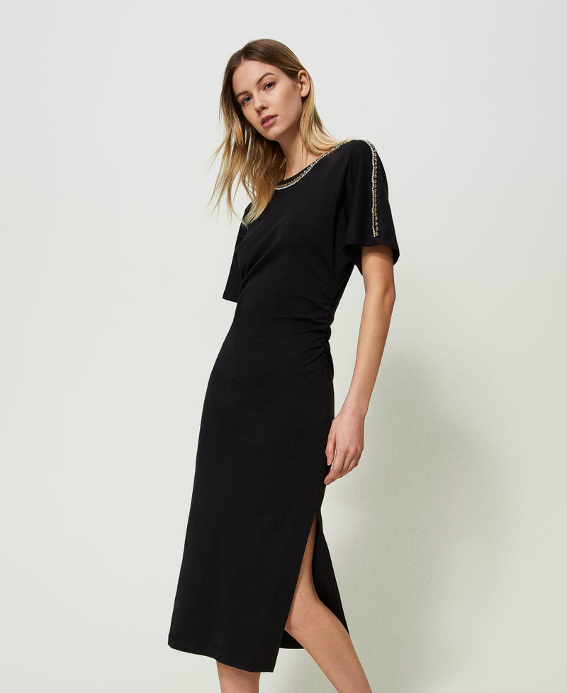Midi dress with rhinestones and bezels