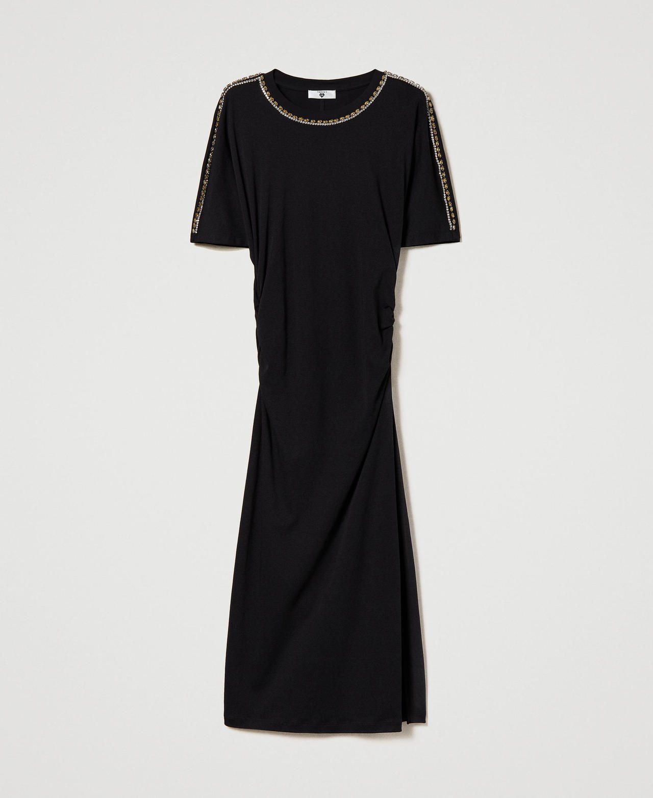 Midi dress with rhinestones and bezels