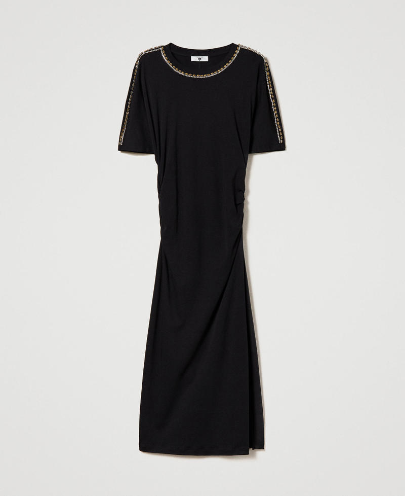 Midi dress with rhinestones and bezels Black Woman 241LL2SJJ-0S