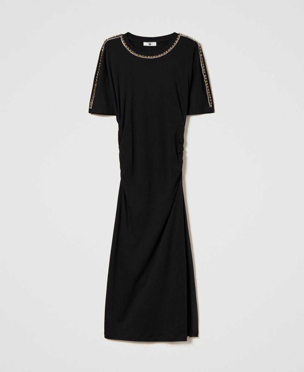 Midi dress with rhinestones and bezels