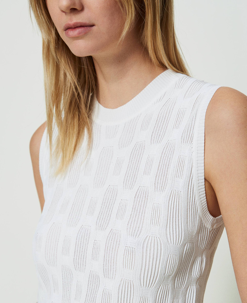 Maglia Donna Rete Trasparente Anni '70 - Top Con Scollo A O, Maniche Lunghe, Stampa Geometrica Retrò