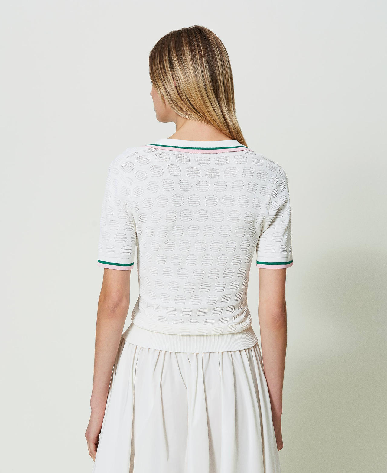 Pull polo avec motif géométrique et rayures