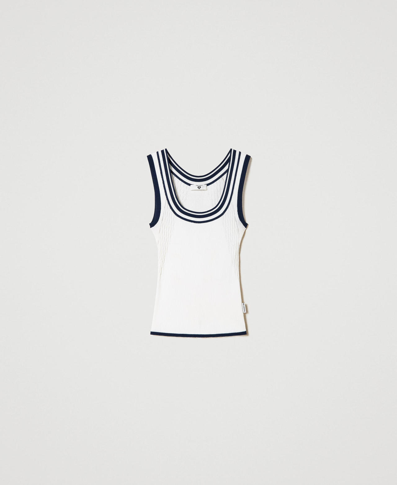 Top a coste con righe a contrasto Bicolor Off White / Dress Blue Donna 241LL35AA_11413_0S