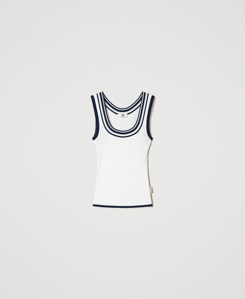 Top a coste con righe a contrasto Bicolor Off White / Dress Blue Donna 241LL35AA_11413_0S