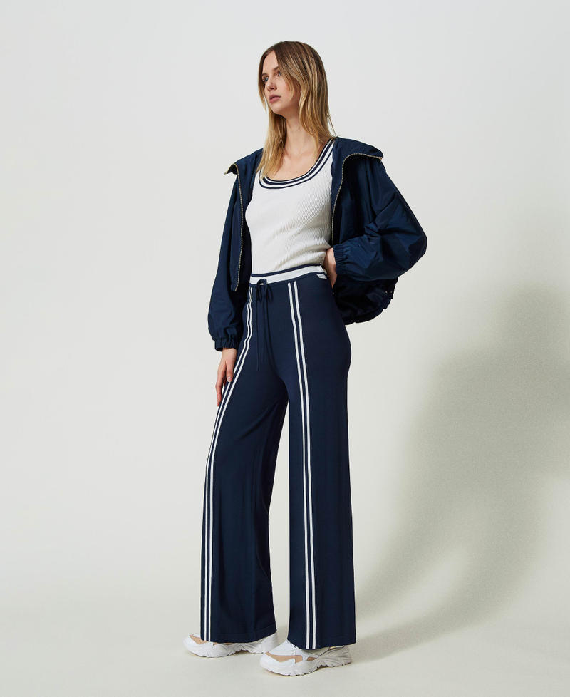 Palazzo trousers with contrasting stripes Two-tone Dress Blue / Off White Woman 241LL35CC-02