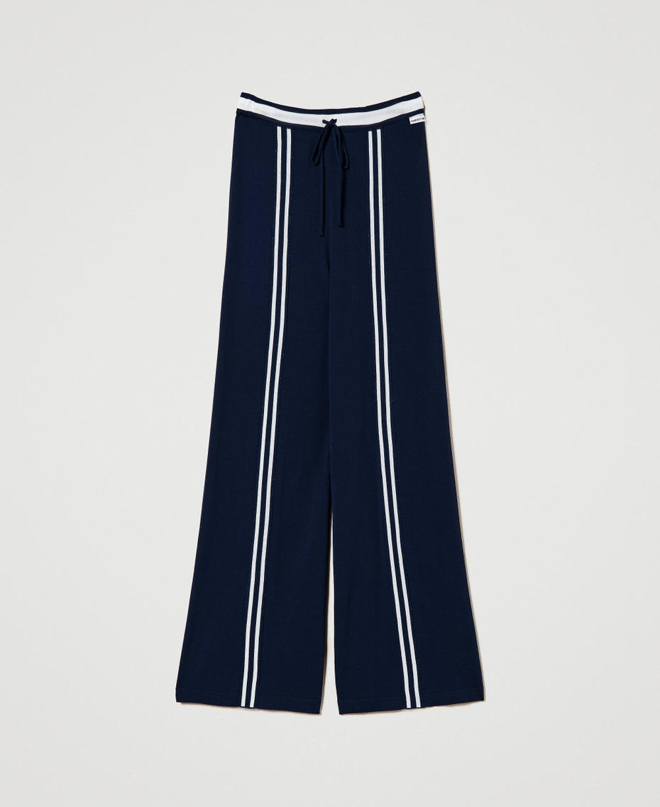 Pantalon palazzo avec rayures contrastées Bicolore Robe Bleu/Blanc Cassé Femme 241LL35CC-0S