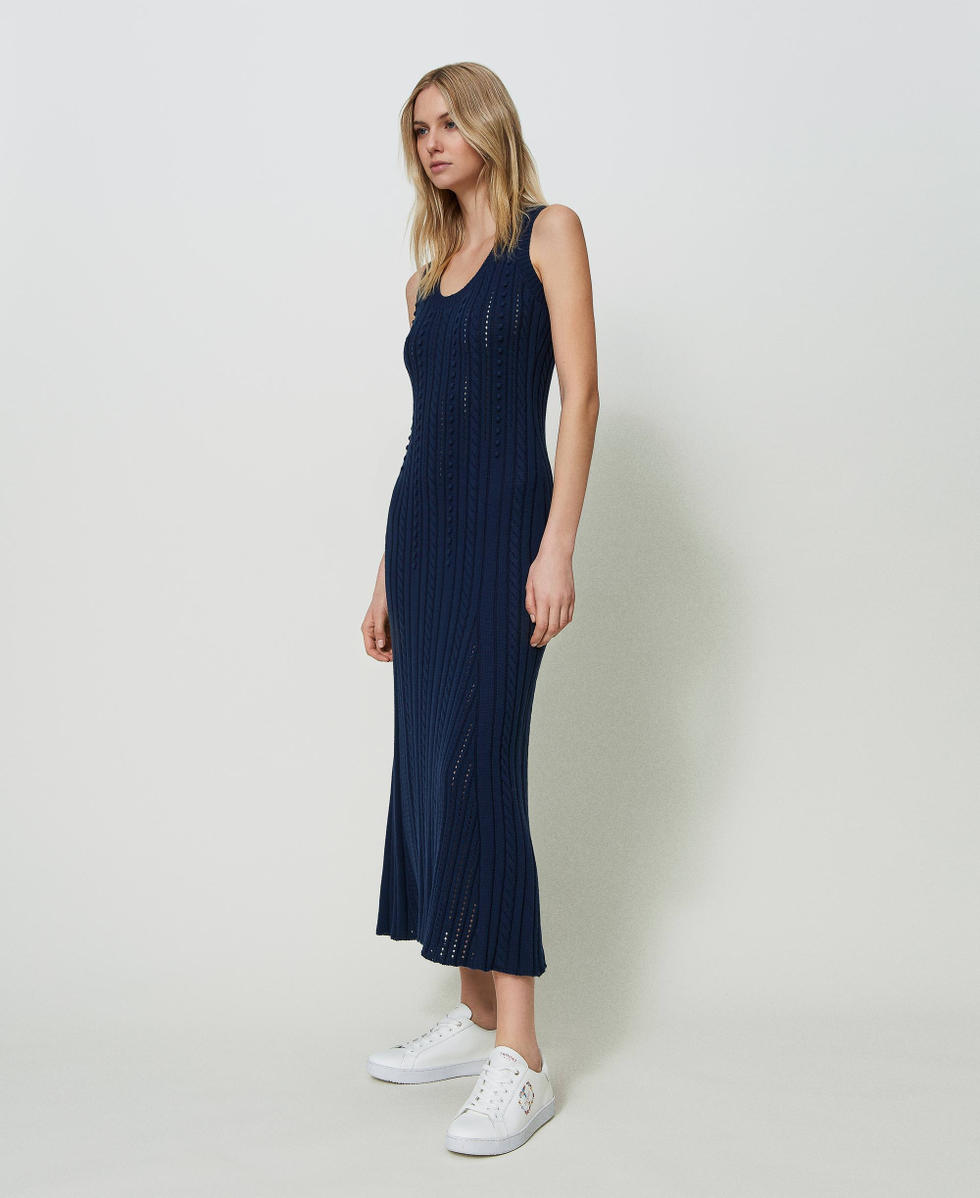 Long mixed stitch and cable knit dress