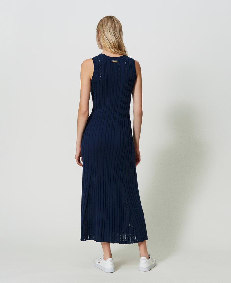 Long mixed stitch and cable knit dress "Dress" Blue Woman 241LL37BB-03