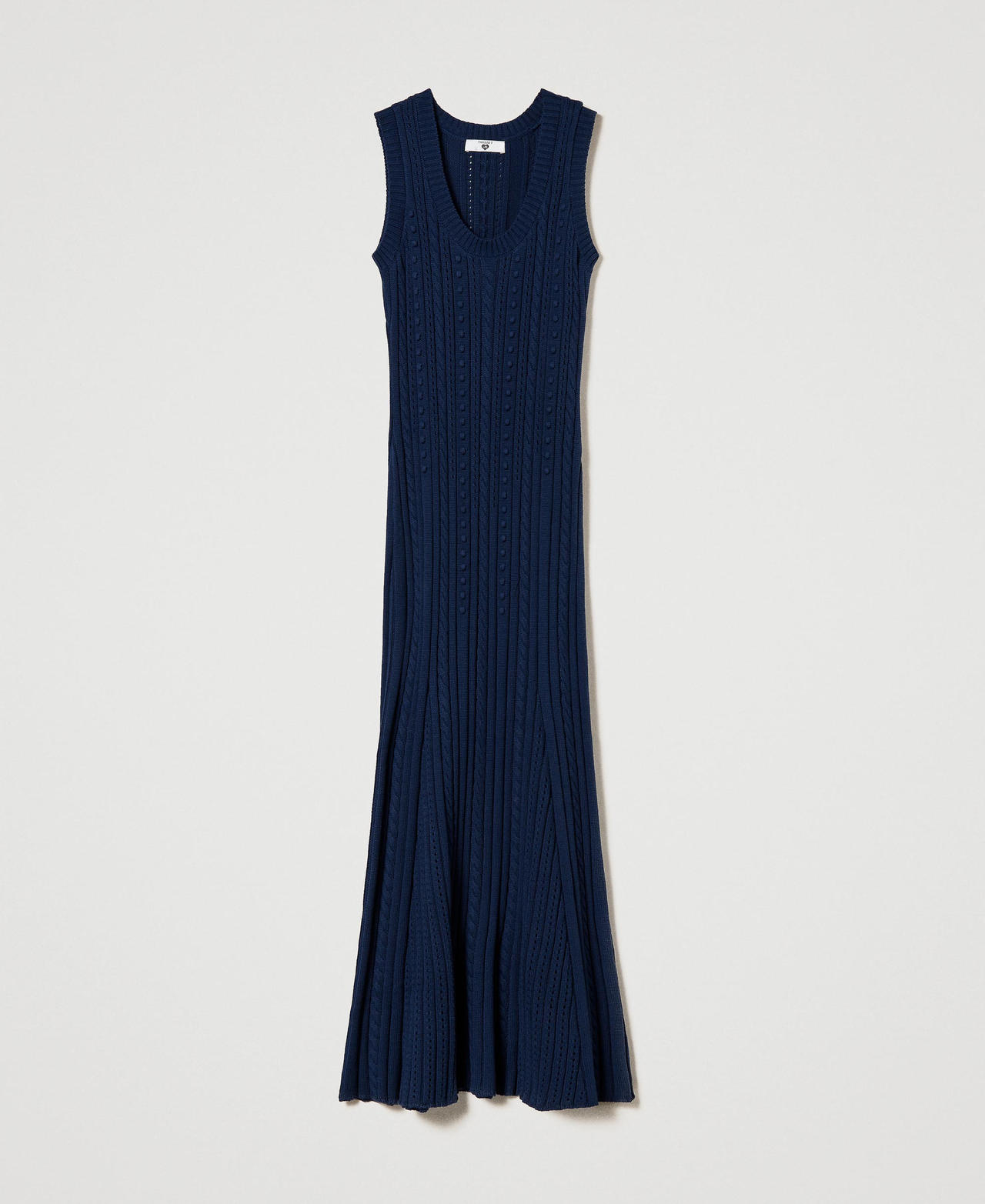 Long mixed stitch and cable knit dress