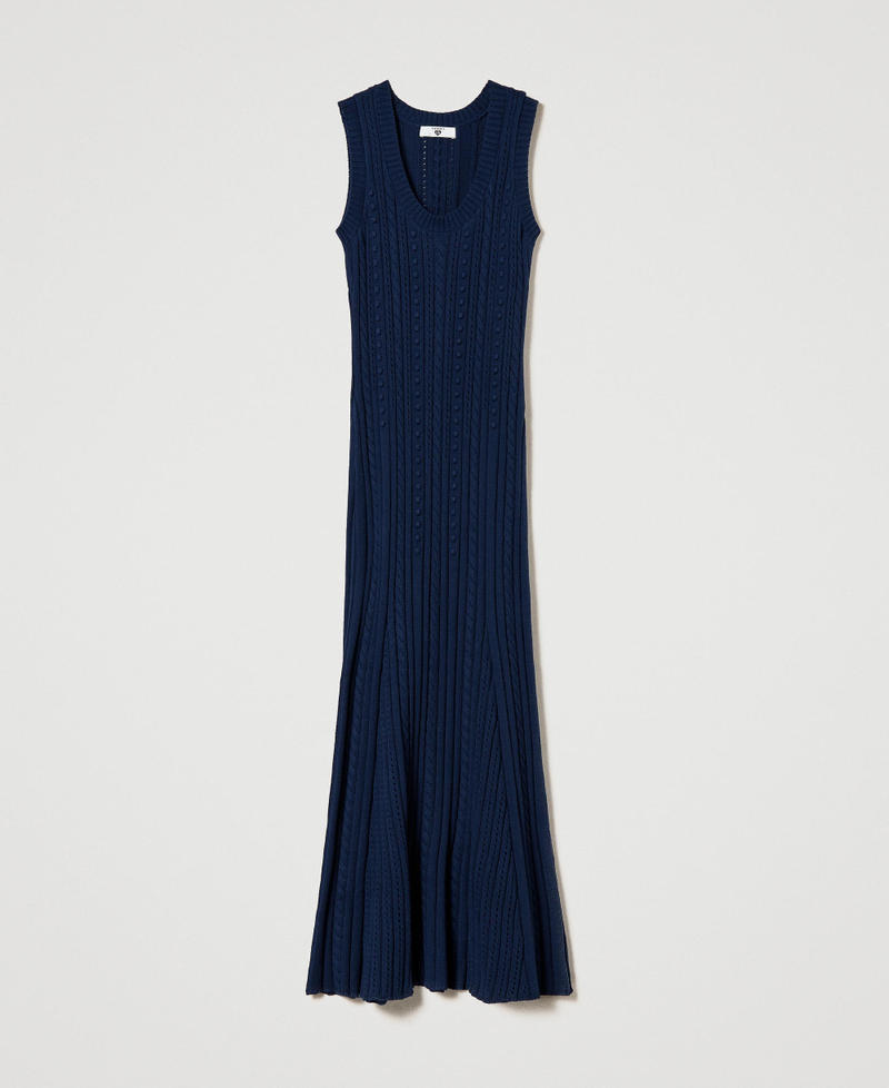 Long mixed stitch and cable knit dress