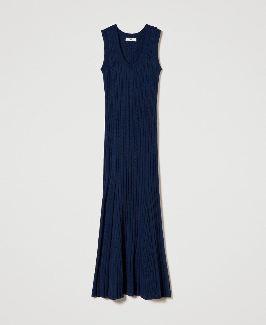 Long mixed stitch and cable knit dress "Dress" Blue Woman 241LL37BB-0S