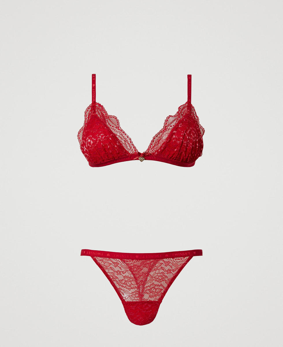 Reggiseno a triangolo e perizoma in pizzo Donna Rosso TWINSET Milano