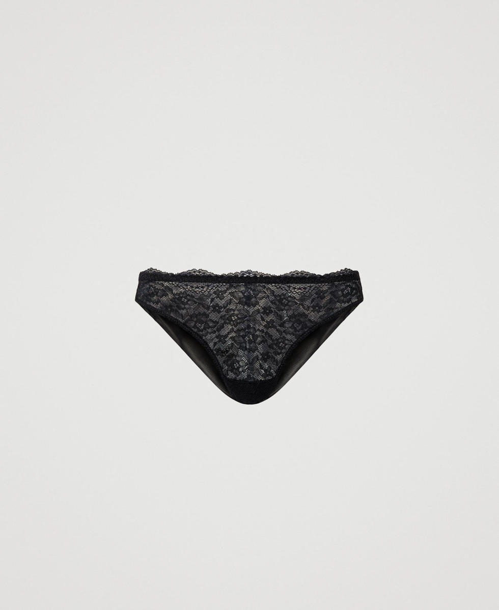Slip bresilien en dentelle et tulle Femme Noir TWINSET Milano
