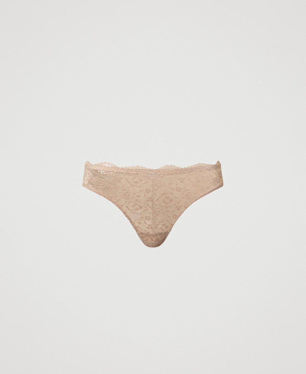 Slip bresilien en dentelle et tulle Femme Beige TWINSET Milano