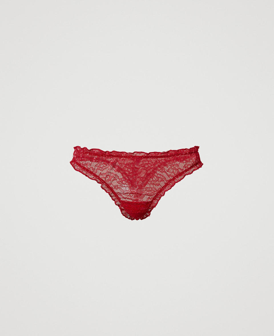 Lace and tulle g-string set Cherry Print / Antique White Woman 241LL6B67_11419_07